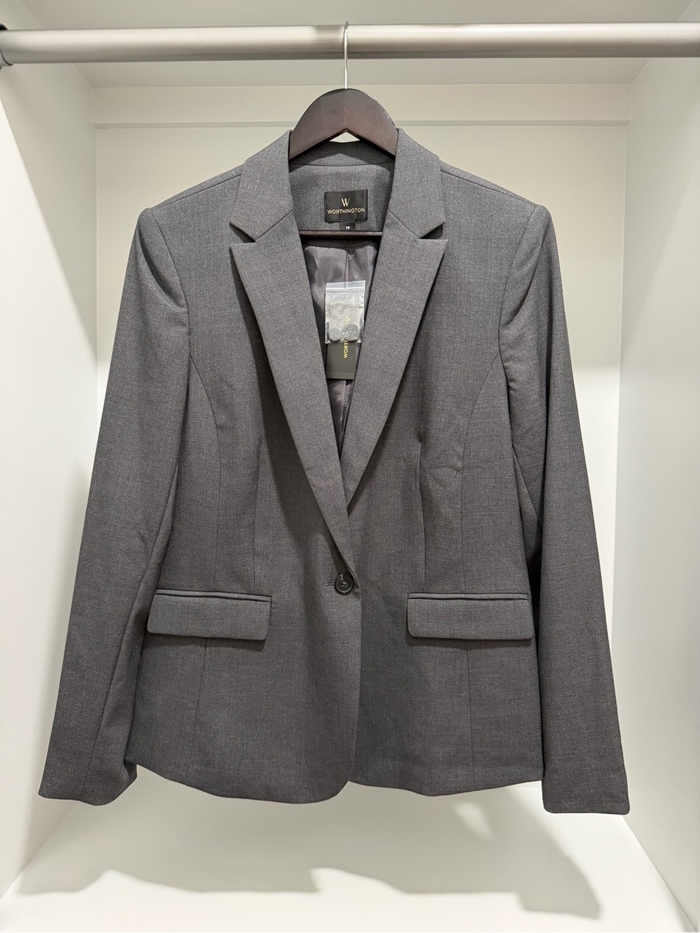 NEW Worthington one button size 14 blazer gray notched collar